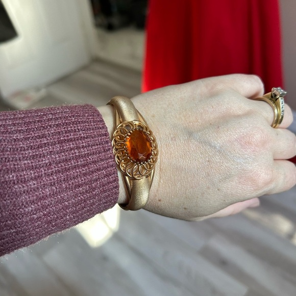 VINTAGE Elegant Gold Bracelet with Orange TOPAZ Gemstone 💎 - Picture 4 of 8